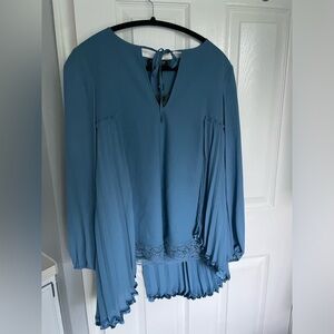 Twinset Blue Laced Pleated Blouse by Twin Set $395 Asymmetrical Back Pleats